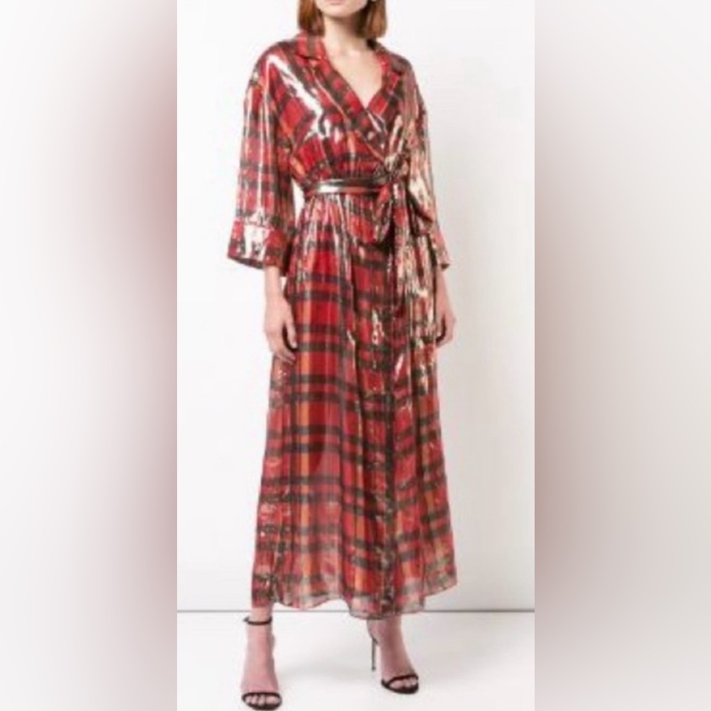 Alice + Olivia Red Plaid Maxi Wrap Dress